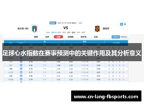 足球心水指数在赛事预测中的关键作用及其分析意义
