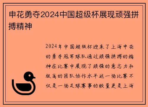 申花勇夺2024中国超级杯展现顽强拼搏精神
